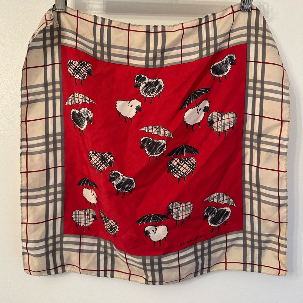 Vintage Burberry Silk Scarf | Sheep with Umbrellas